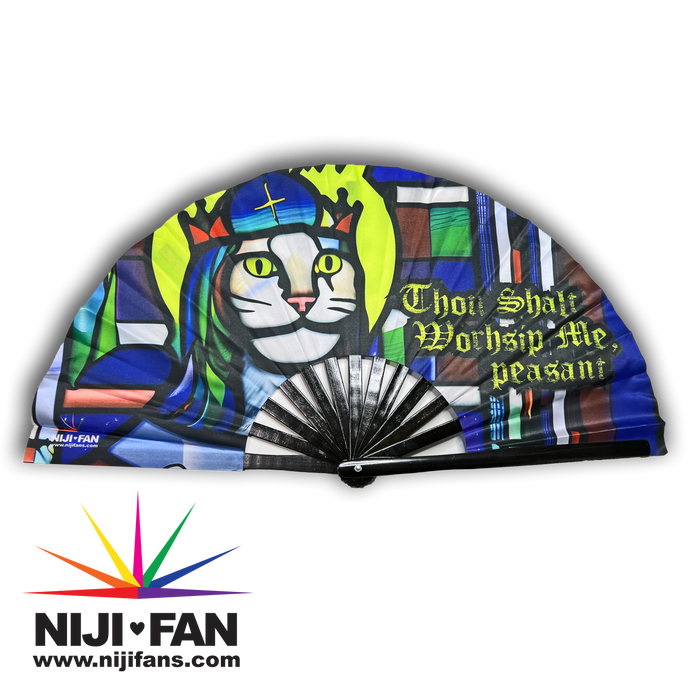 LIMITED EDITION HOLIDAY Thou Shalt Worship Cat Clack Fan *Black Light Reactive*