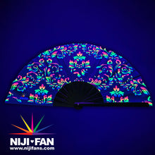 Load image into Gallery viewer, Damask Pan Print Clack Fan *Blacklight Reactive*