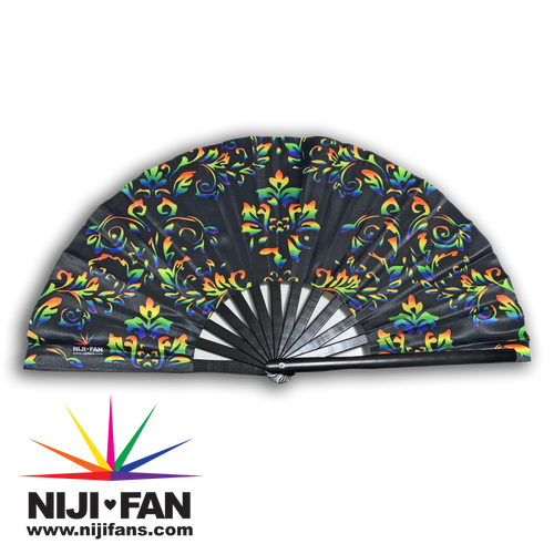 Damask Rainbow Print Clack Fan *Blacklight Reactive*