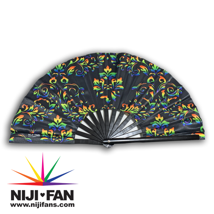 Damask Rainbow Print Clack Fan *Blacklight Reactive*