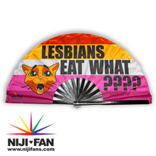 Load image into Gallery viewer, Lesbians Eat What?! Clack Fan *Blacklight Reactive*